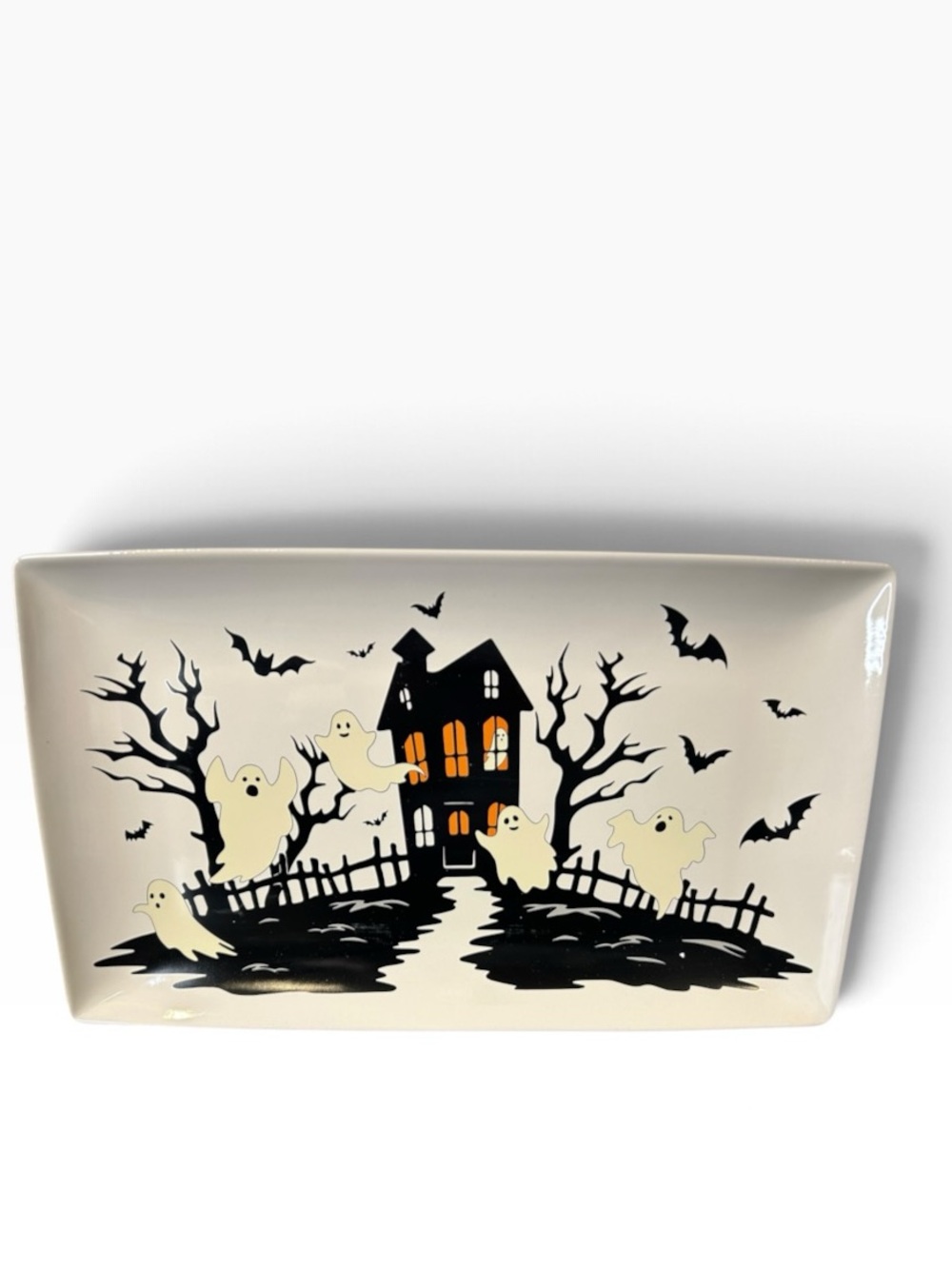 🎃 VTG Way To Celebrate Halloween Ceramic Haunted House Rectangle Serving Platter